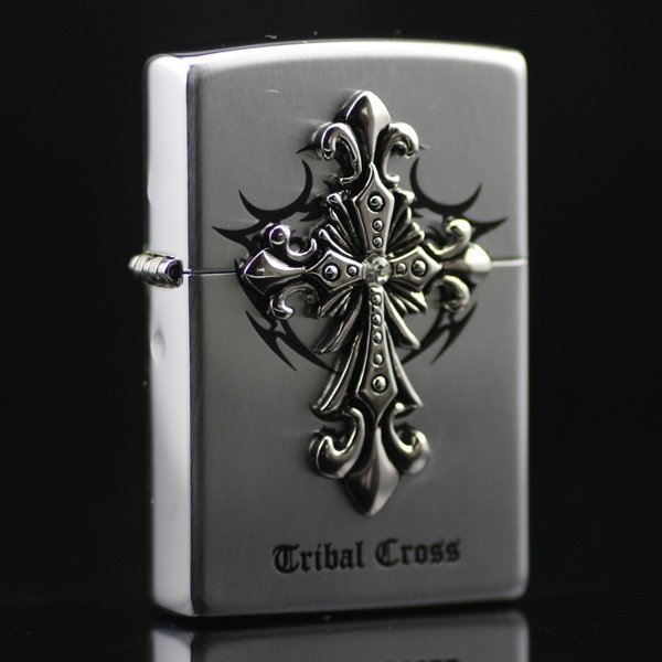 原装正品zippo 正面镶钻圣天使 银色十字架
